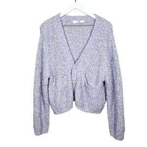 b+ab Womens Vneck Purple Boucle Knit Cardigan Sweater Faux Pearl Buttons Small